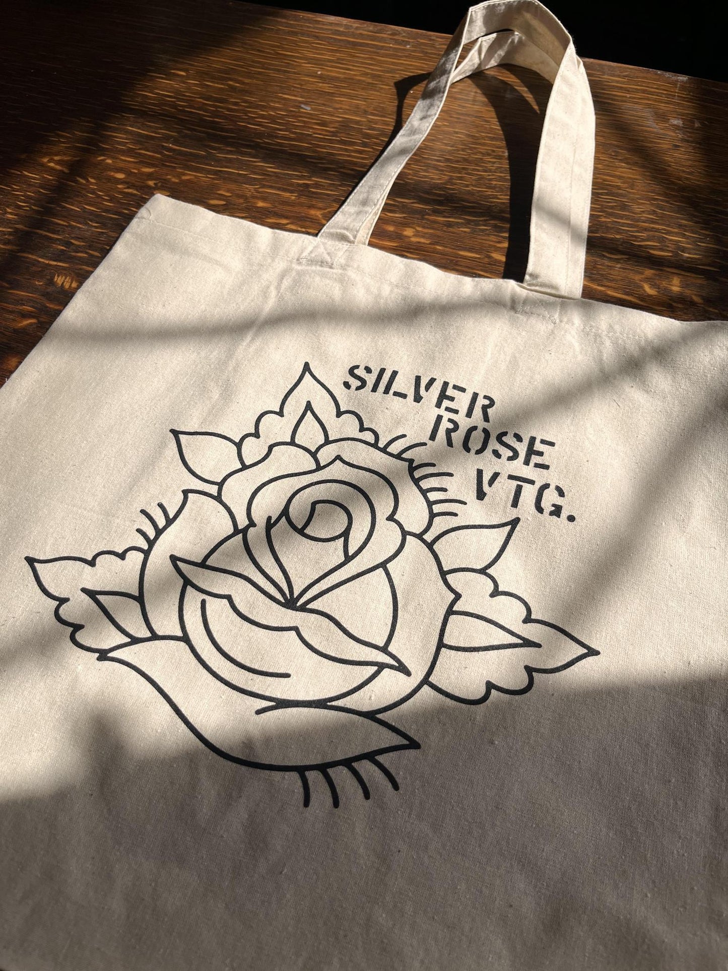Canvas Tote Bag Silver Rose Vtg.