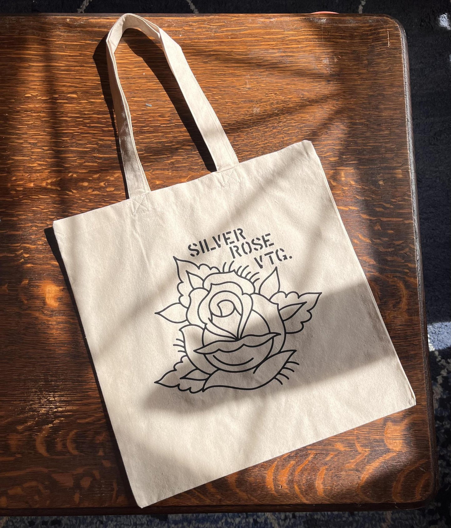 Canvas Tote Bag Silver Rose Vtg.